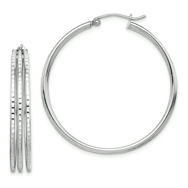 925 Sterling Silver Textured Hoop Earrings 